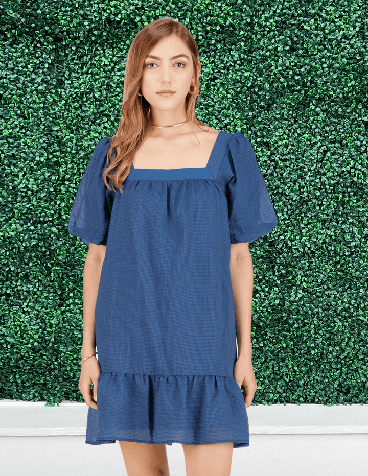 navy square neck drop ruffle hem joy joy brand at tres chic boutique best online boutique