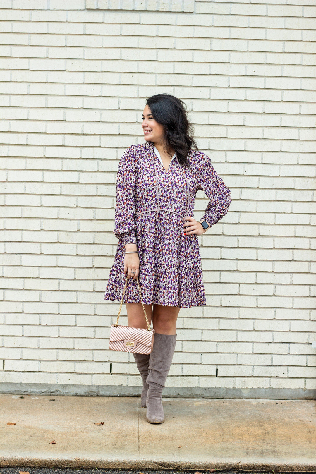 Purple Spotted Ruffle Dress - Très Chic
