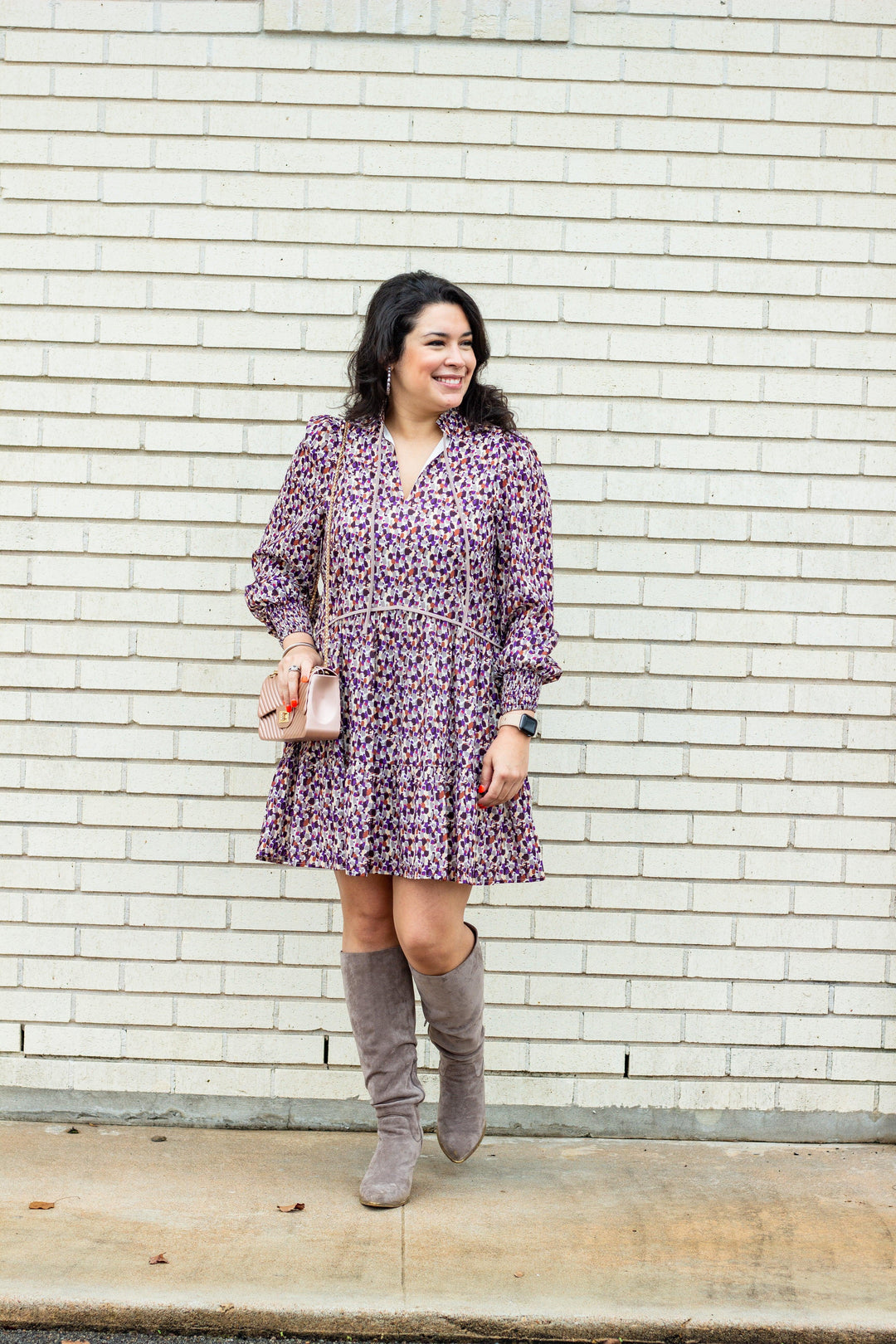 Purple Spotted Ruffle Dress - Très Chic
