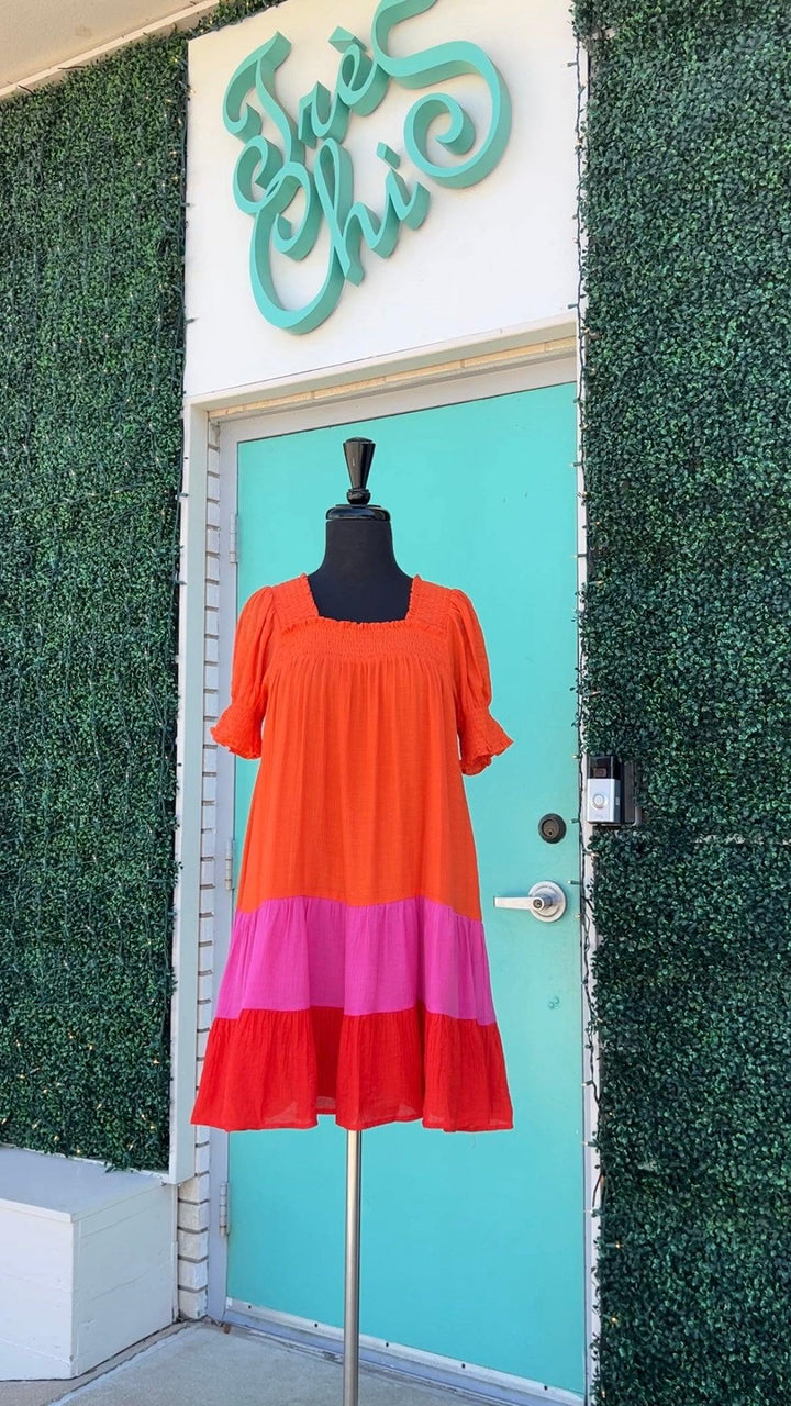 joy joy brand color block a line dresses square neck trendy online boutique near me