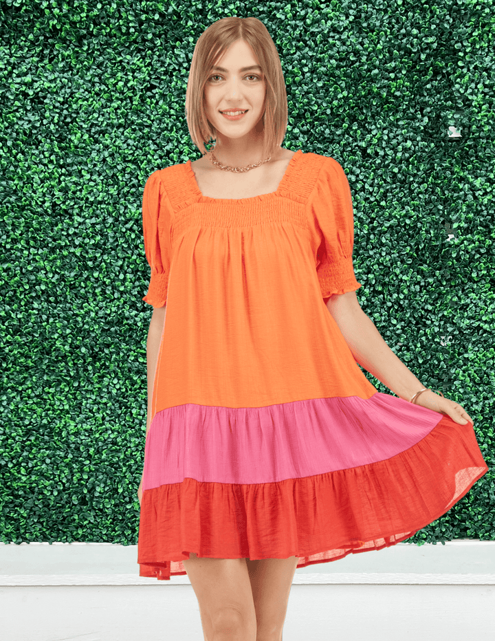 joy joy brand color block a line dresses square neck trendy online boutique near me