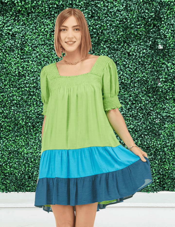 joy joy brand color block a line dresses square neck trendy online boutique near me