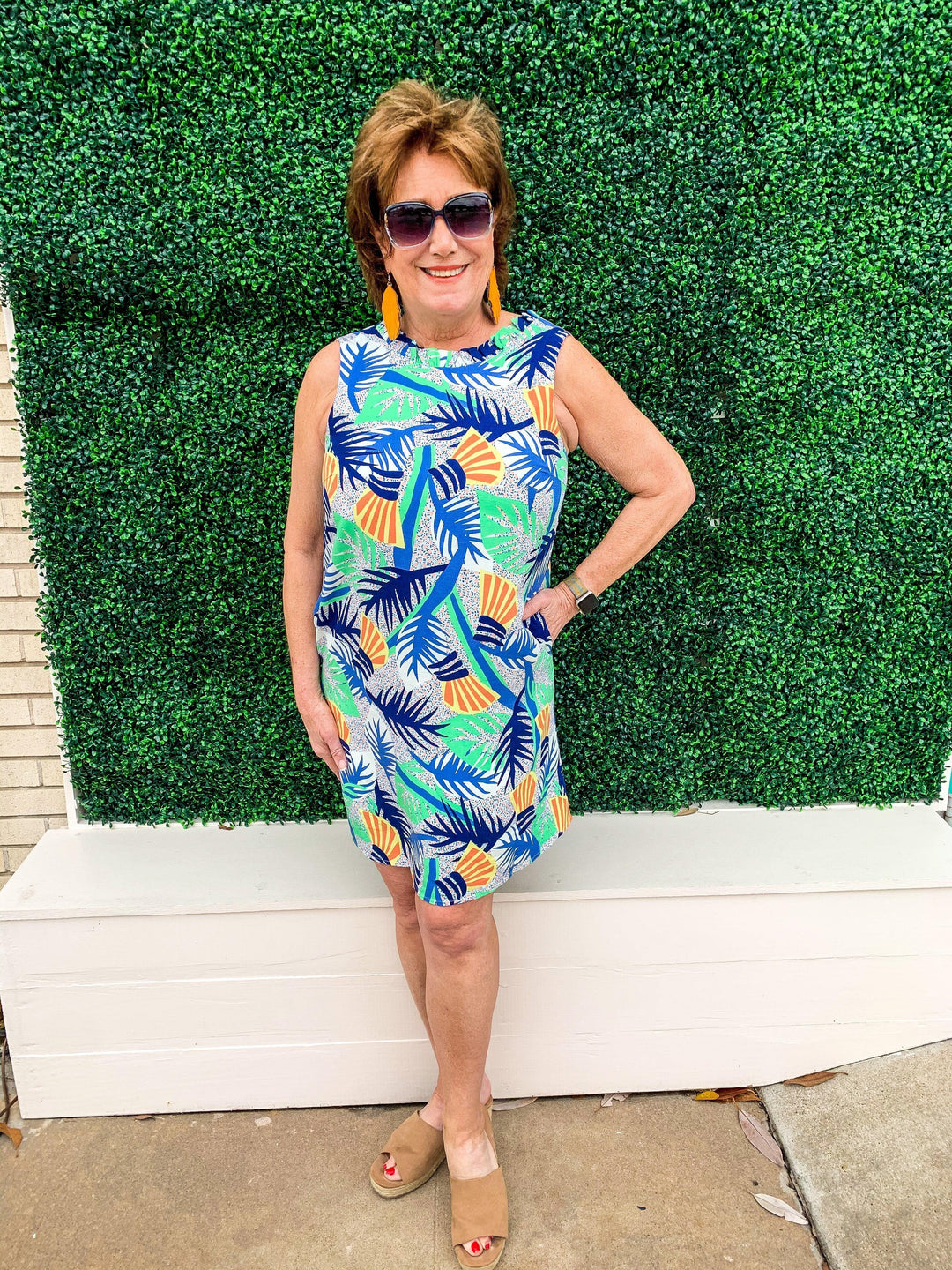 Retro Palm Print Sheath Dress - Très Chic