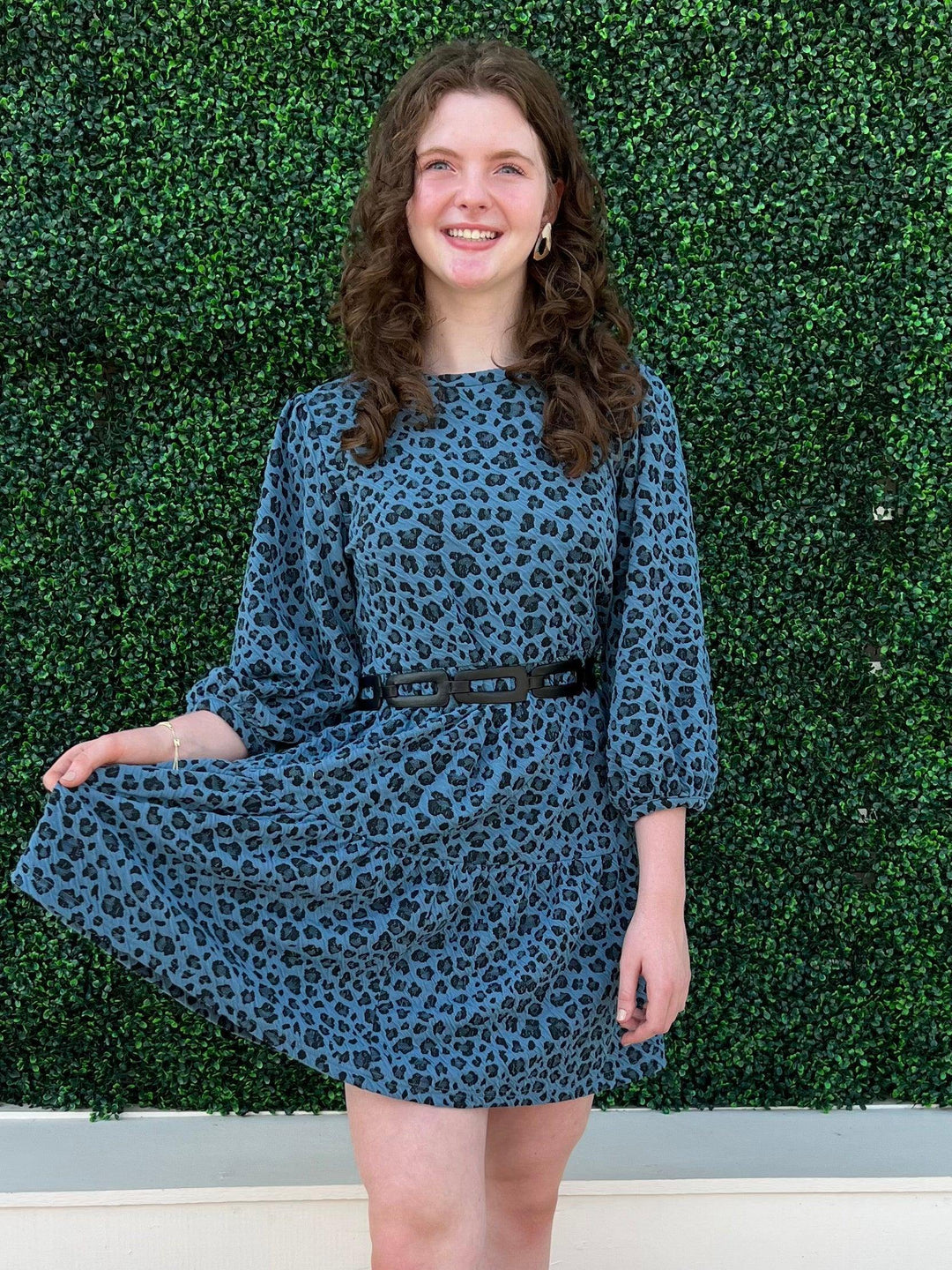 blue tiered puff sleeve easy dress- tres chic