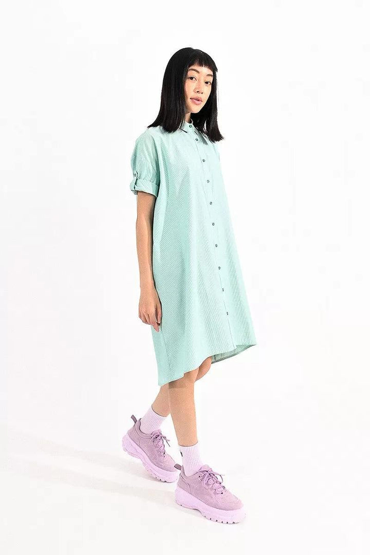 Button-Up Pinstripe Shirt Dress molly bracken womens boutique over 65