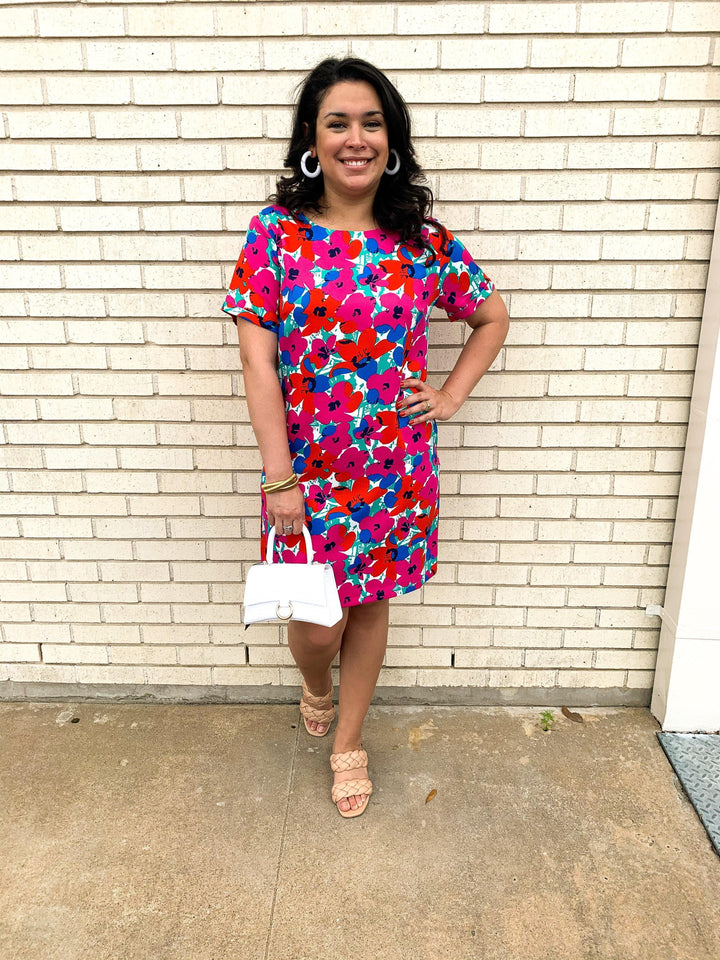 Floral Crew Neck Sheath Dress - Très Chic