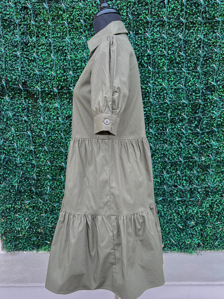 100% cotton dresses womens boutique online Molly Bracken brand olive green