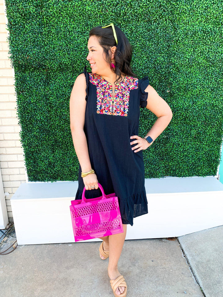 Flutter Sleeved Embroidered Dress (2 Colors) - Très Chic