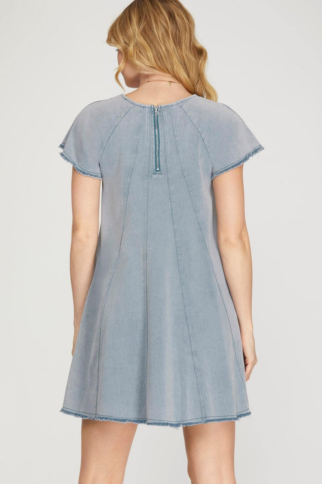 denim lightweight dress she and sky trendy online boutique houston texas