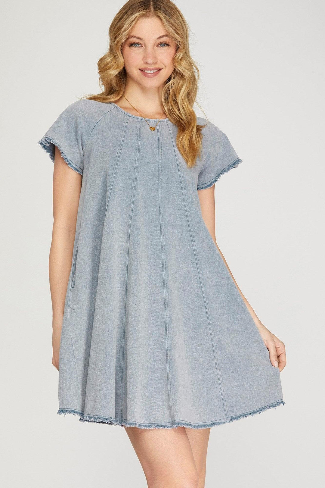 denim lightweight dress she and sky trendy online boutique houston texas