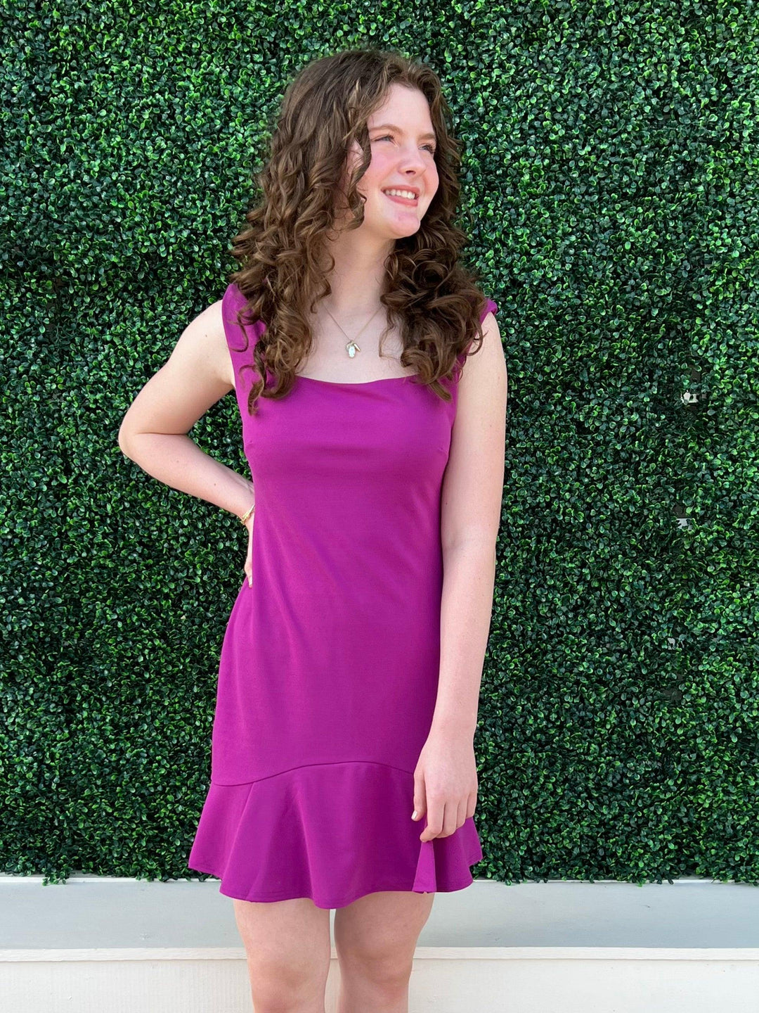 dainty white pink purple dress- tres chic