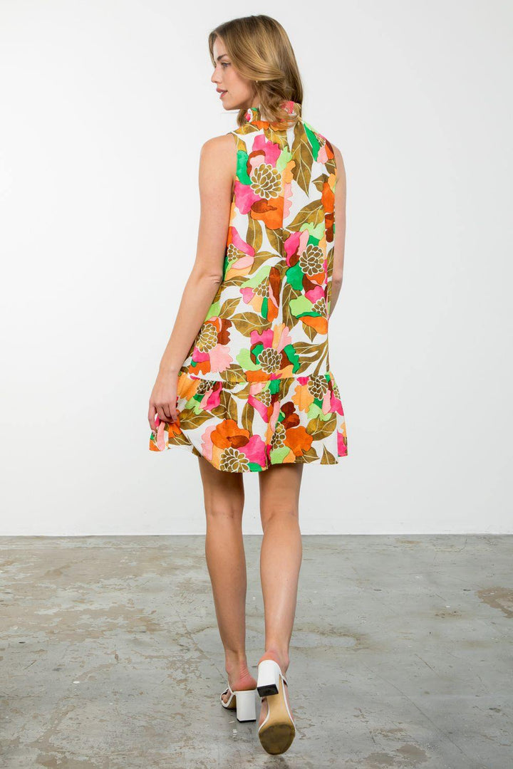 THML womens online boutique near me houston texas vivid prints elastic neck ruffle