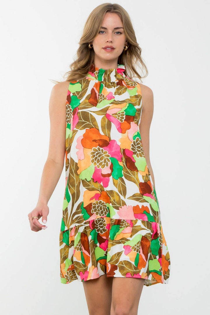THML womens online boutique near me houston texas vivid prints elastic neck ruffle