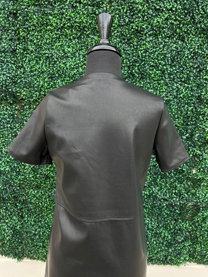 tres chic boutique classy timeless dresses pleather black gold buttons THML