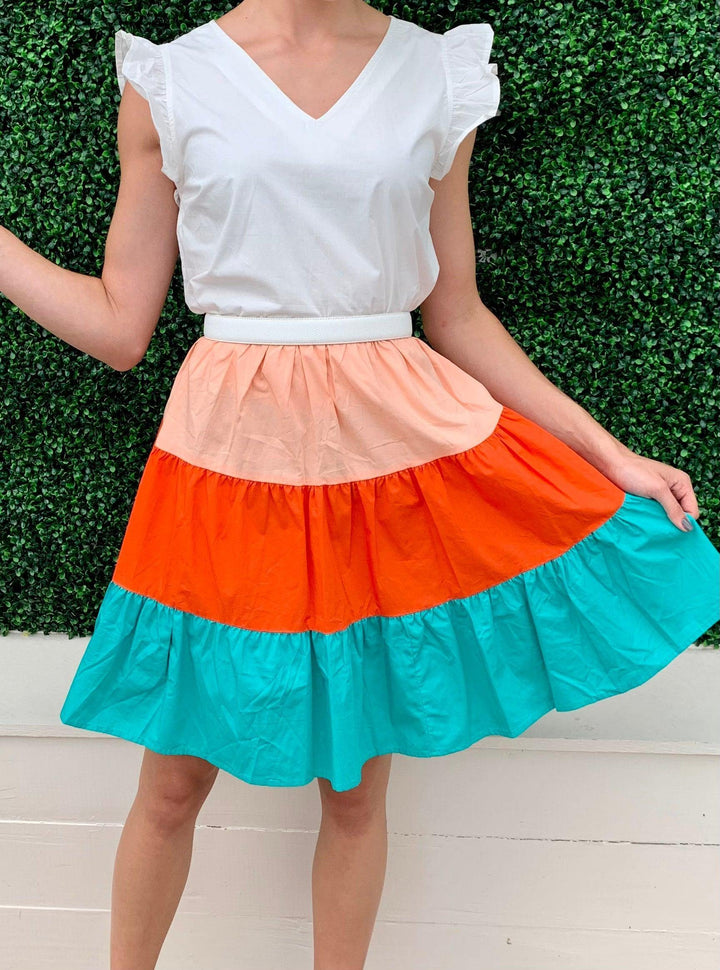 Blue orange and tan Tres Chic summer dress