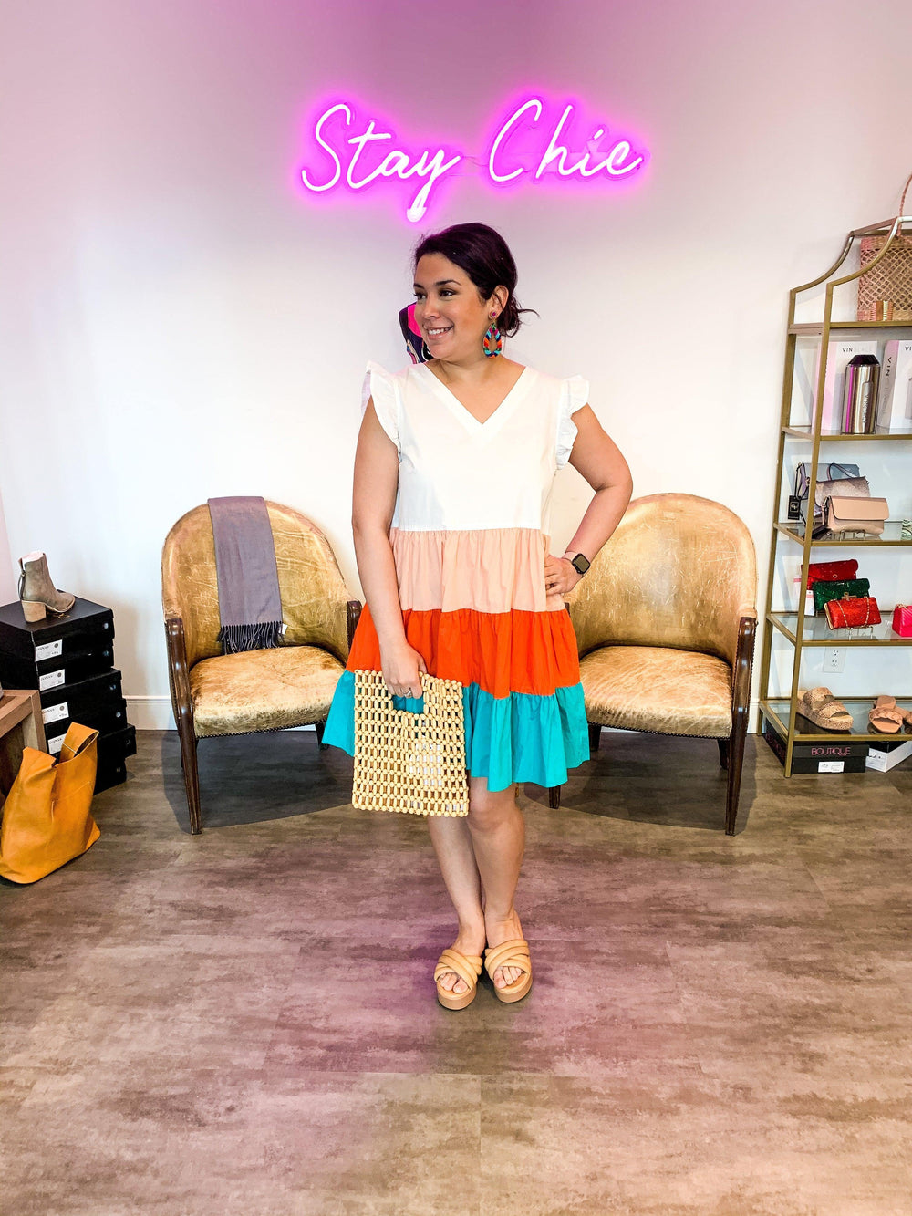 Ruffle Color Block Dress - Très Chic