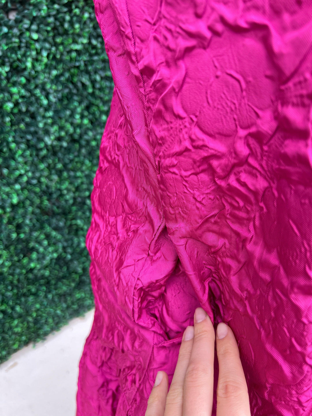 THML pink textured dress high neck pockets ruffle drop waist women&