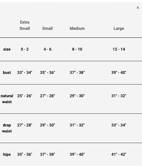 size chart velvet dress shop
