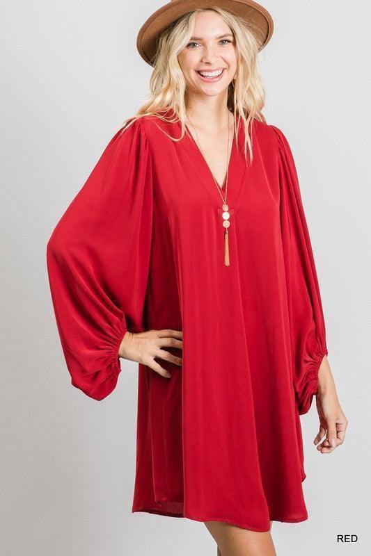 Bubble Sleeved V-Neck Dress - Tres Chic Houston