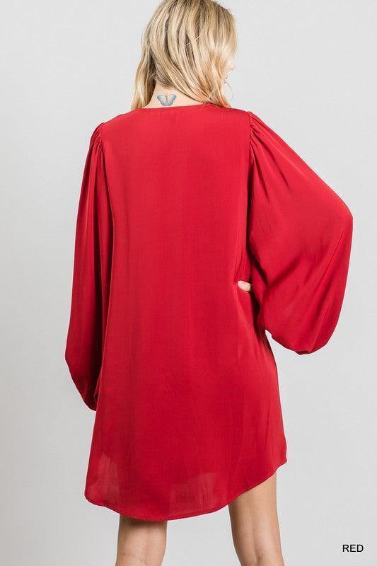Bubble Sleeved V-Neck Dress - Tres Chic Houston