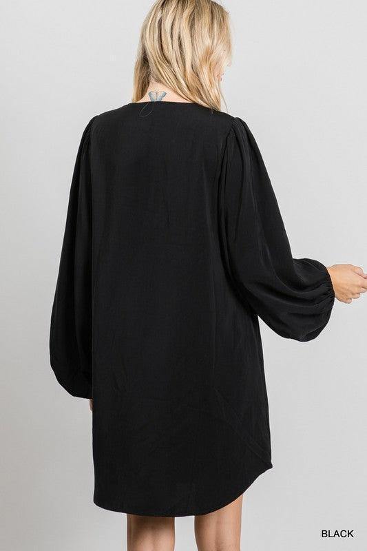 Bubble Sleeved V-Neck Dress - Tres Chic Houston