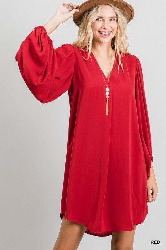 Bubble Sleeved V-Neck Dress - Tres Chic Houston