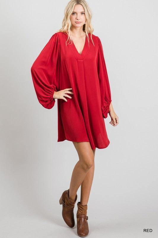 Bubble Sleeved V-Neck Dress - Tres Chic Houston