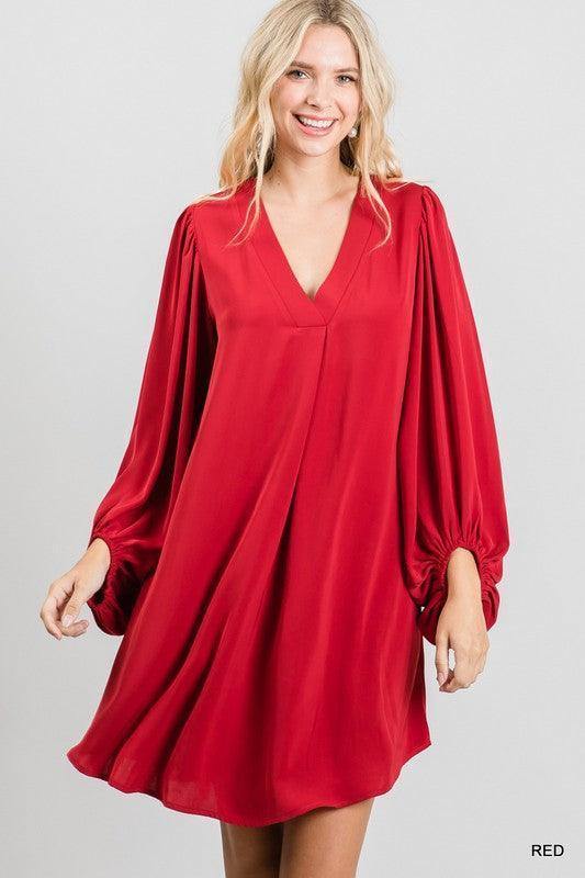 Bubble Sleeved V-Neck Dress - Tres Chic Houston