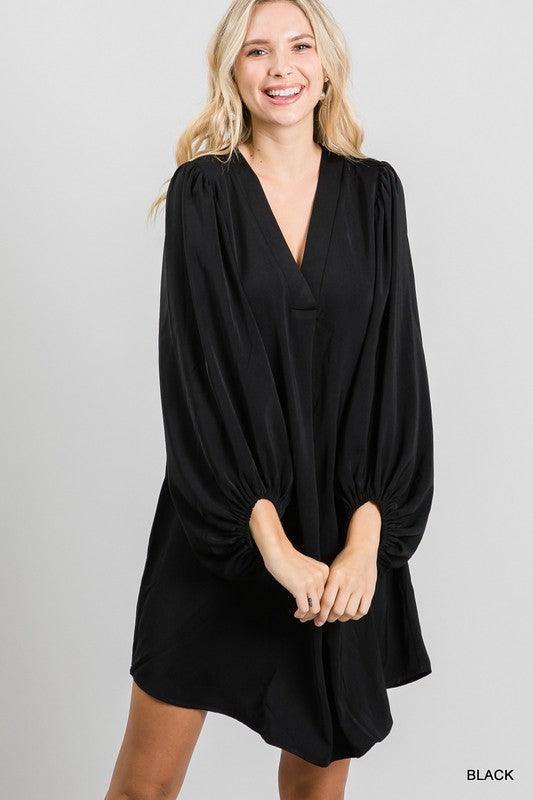 Bubble Sleeved V-Neck Dress - Tres Chic Houston
