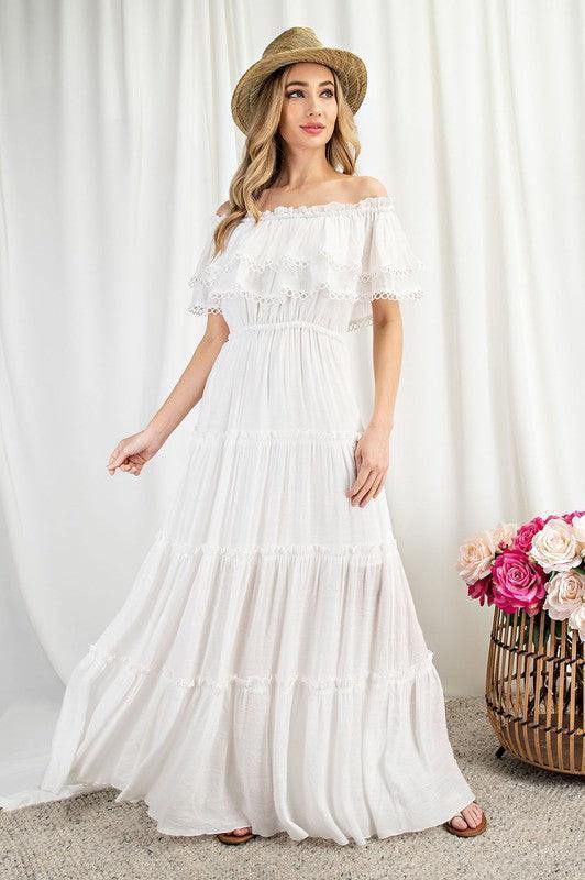 Crochet Off the Shoulder Maxi - Tres Chic Houston