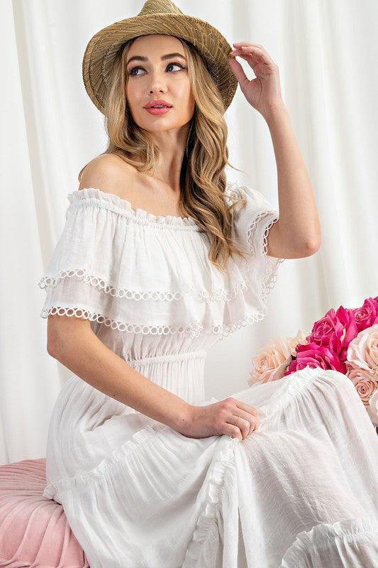 Crochet Off the Shoulder Maxi - Tres Chic Houston