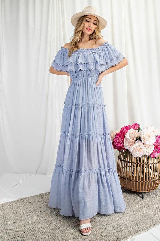 Crochet Off the Shoulder Maxi - Tres Chic Houston