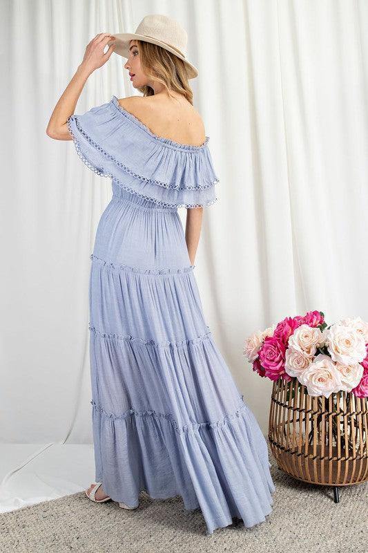 Crochet Off the Shoulder Maxi - Tres Chic Houston