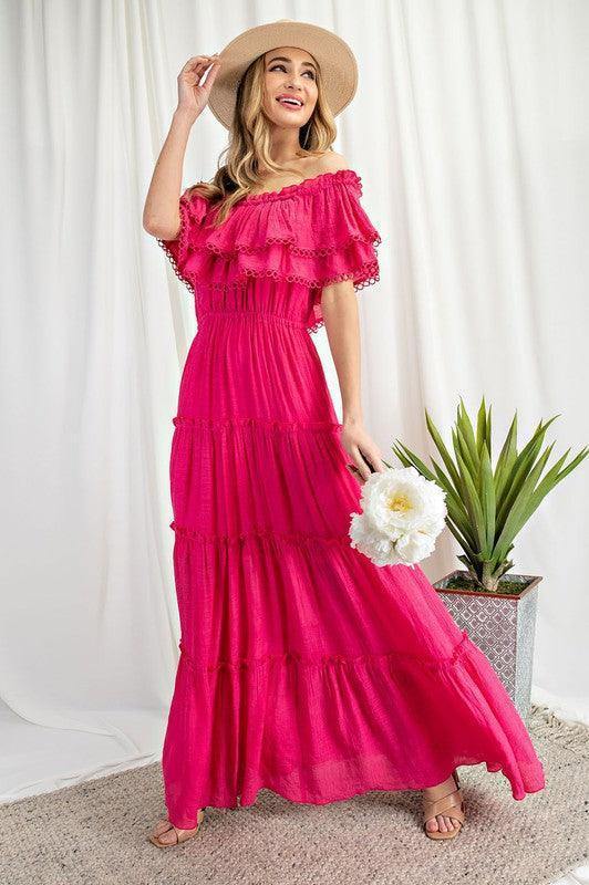 Crochet Off the Shoulder Maxi - Tres Chic Houston