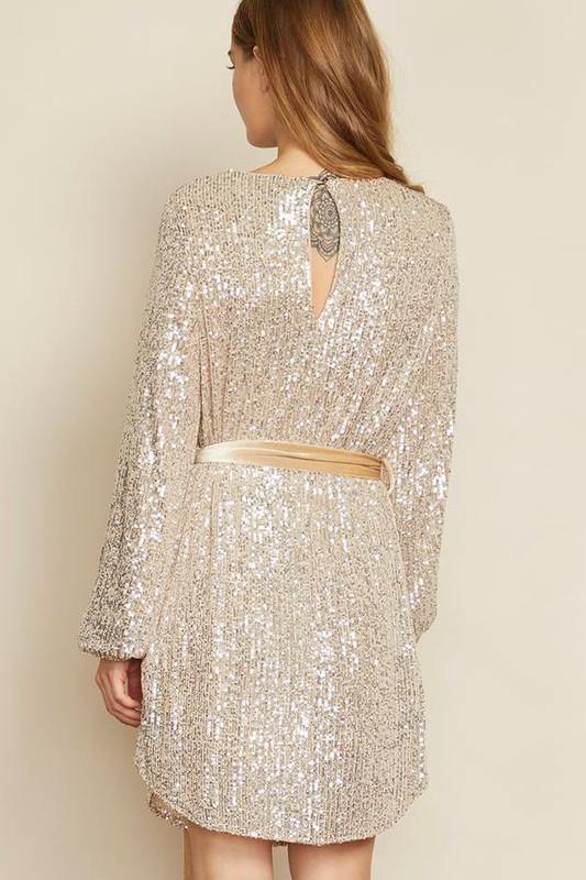 Sequin Bubble Dress with Velvet Belt - Tres Chic Houston