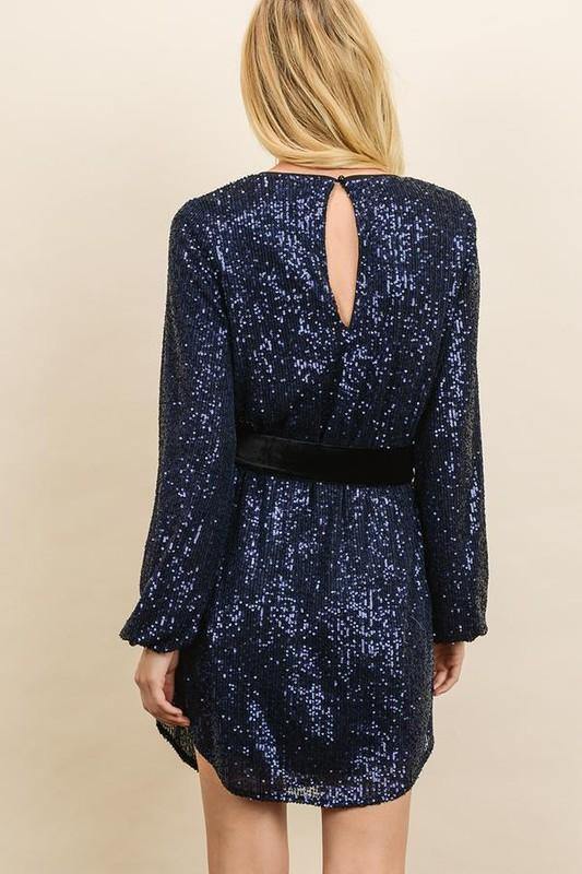 Sequin Bubble Dress with Velvet Belt - Tres Chic Houston