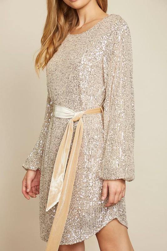 Sequin Bubble Dress with Velvet Belt - Tres Chic Houston