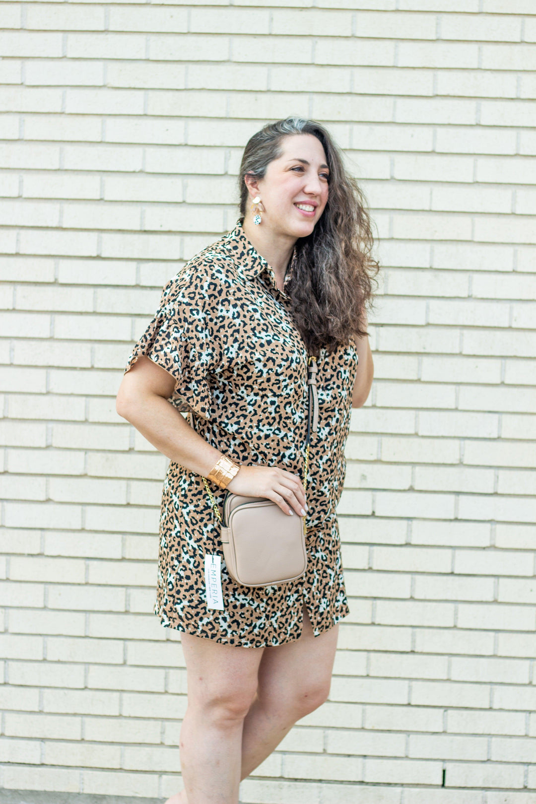 Tan Leopard Shirt Dress - Tres Chic Houston