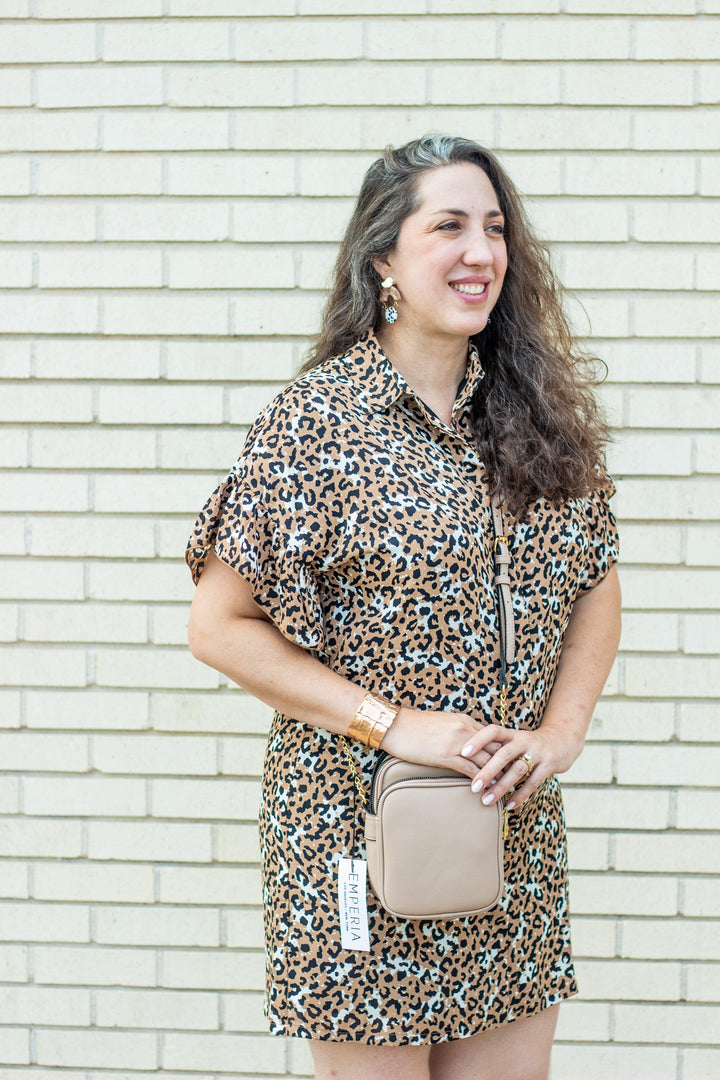 Tan Leopard Shirt Dress - Tres Chic Houston