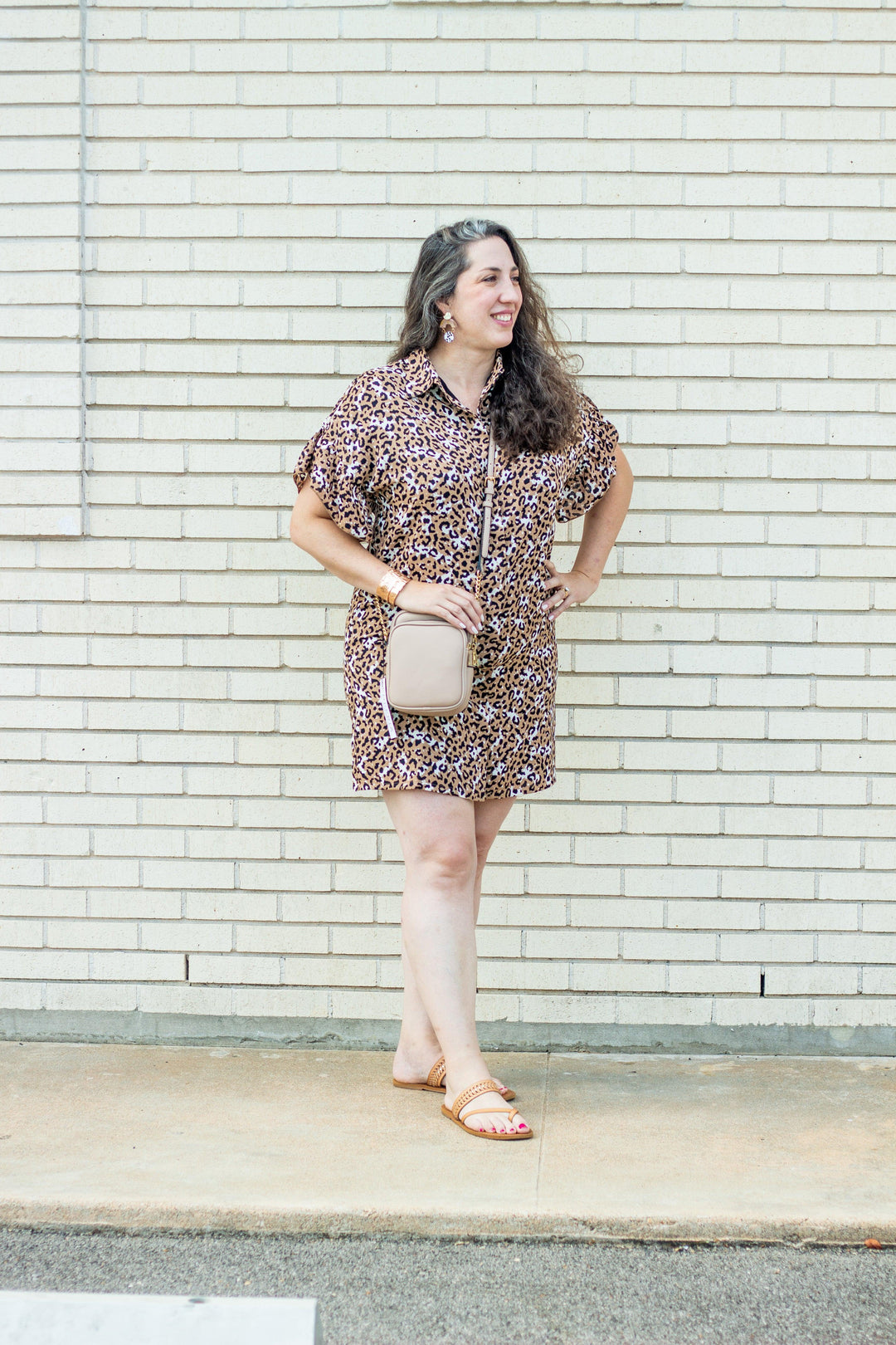 Tan Leopard Shirt Dress - Tres Chic Houston