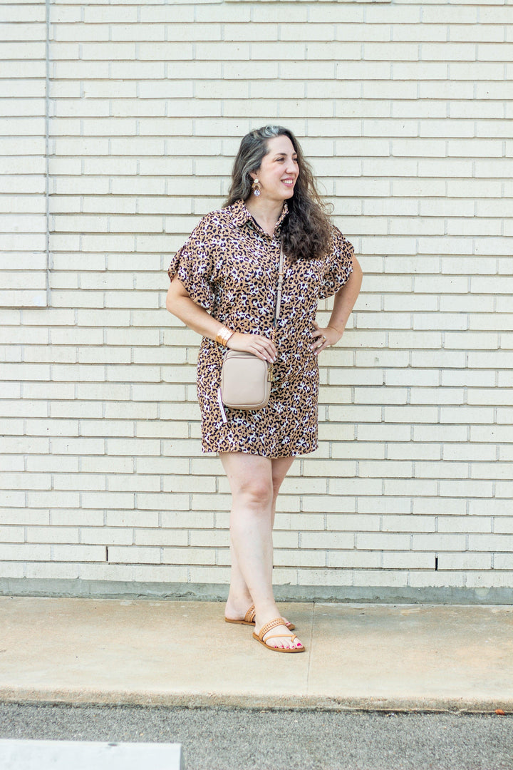 Tan Leopard Shirt Dress - Tres Chic Houston