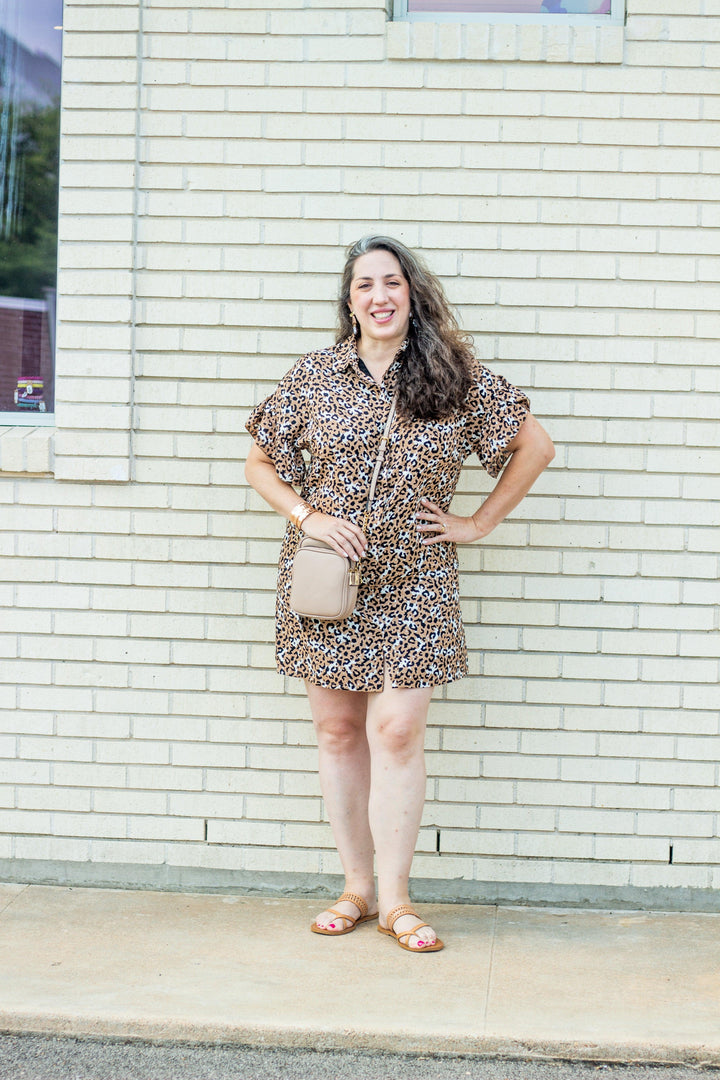 Tan Leopard Shirt Dress - Tres Chic Houston