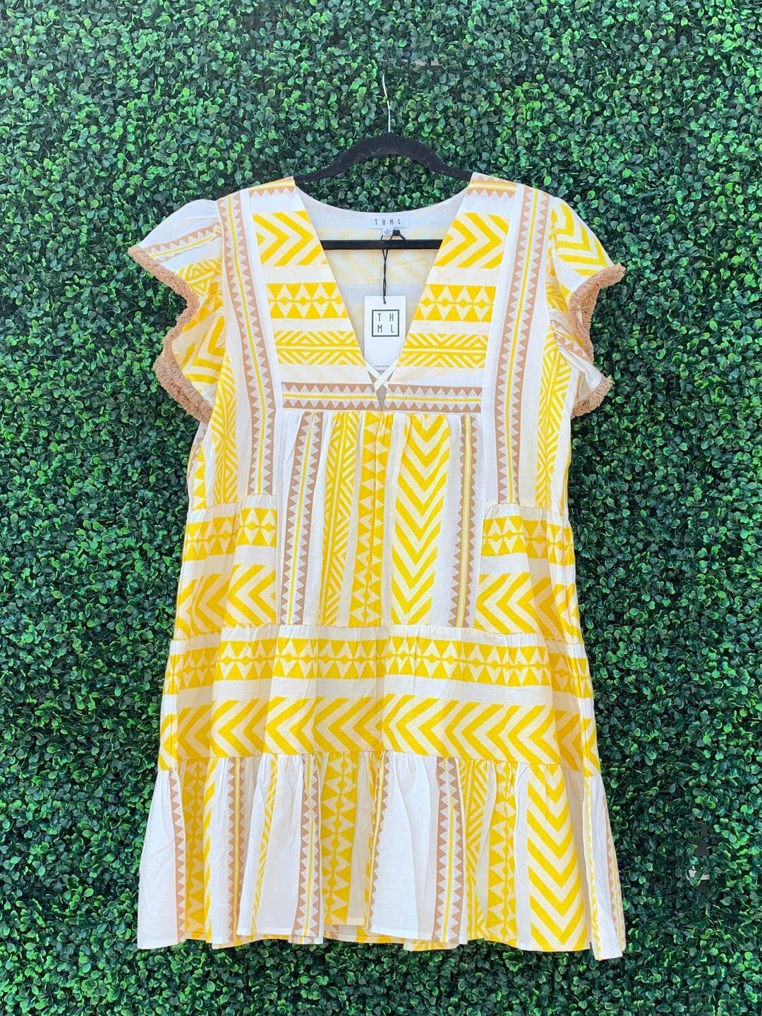 Aztec Ruffle Print Dress - Très Chic