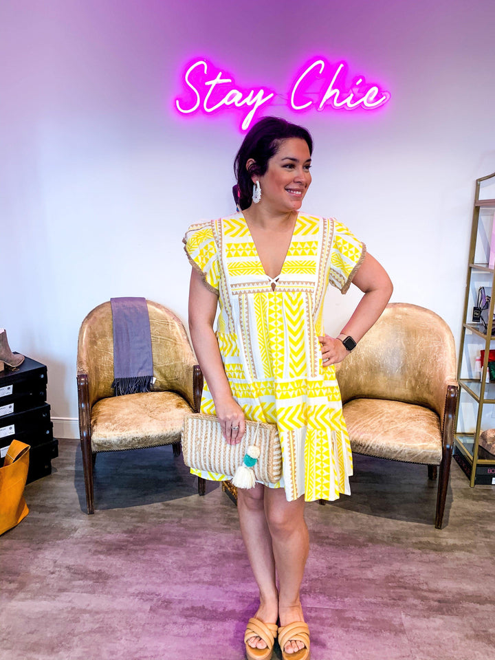 Aztec Ruffle Print Dress - Très Chic