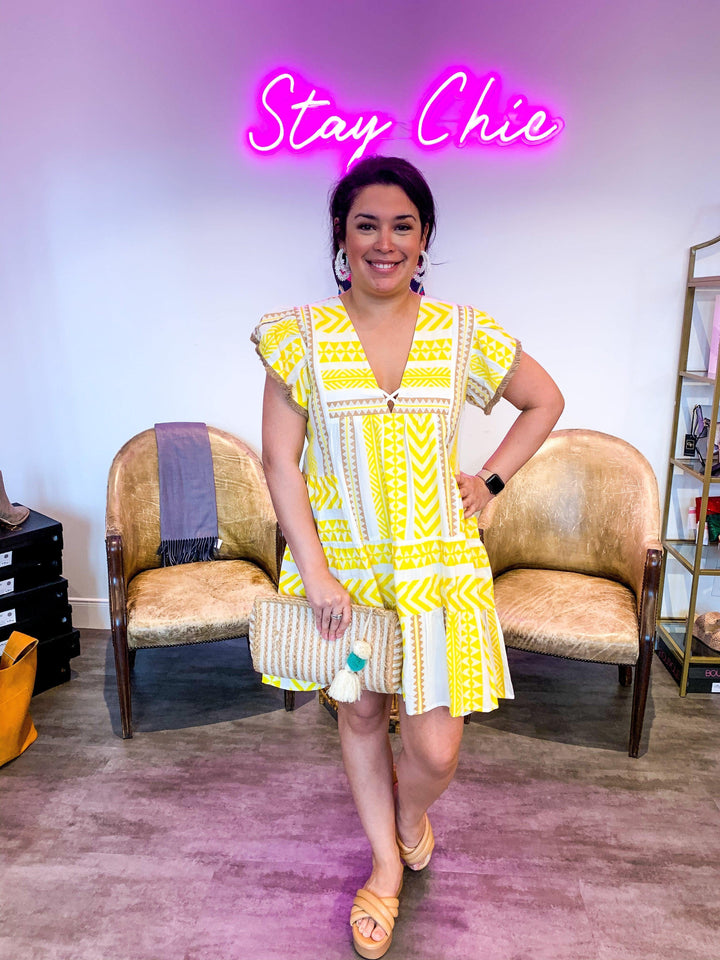 Aztec Ruffle Print Dress - Très Chic
