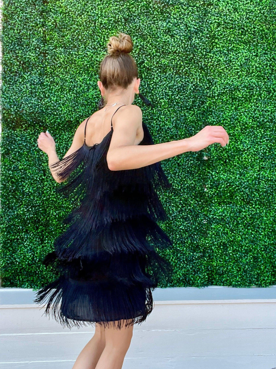 fringe black Christmas dress Houston Texas