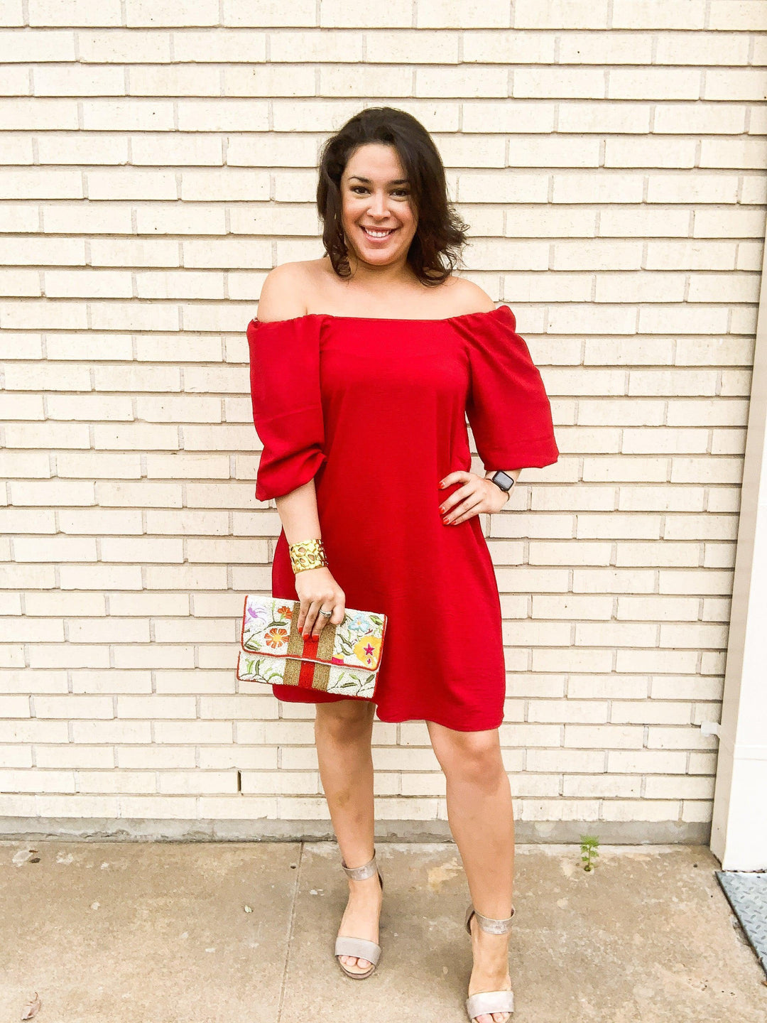 Red Bubble Sleeved Dress - Très Chic
