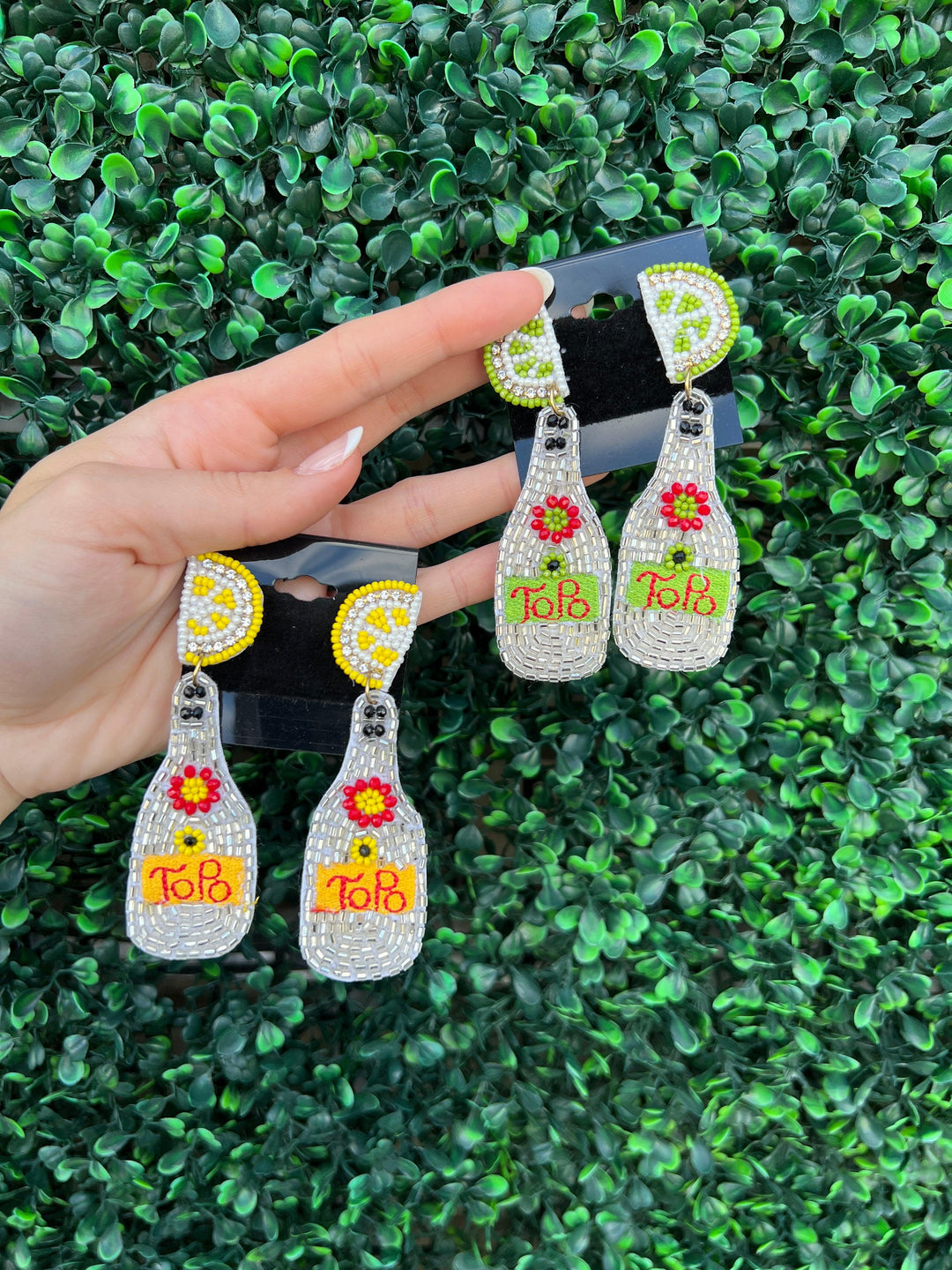 lightweight TOPO Seed Bead Earrings statement yellow and green