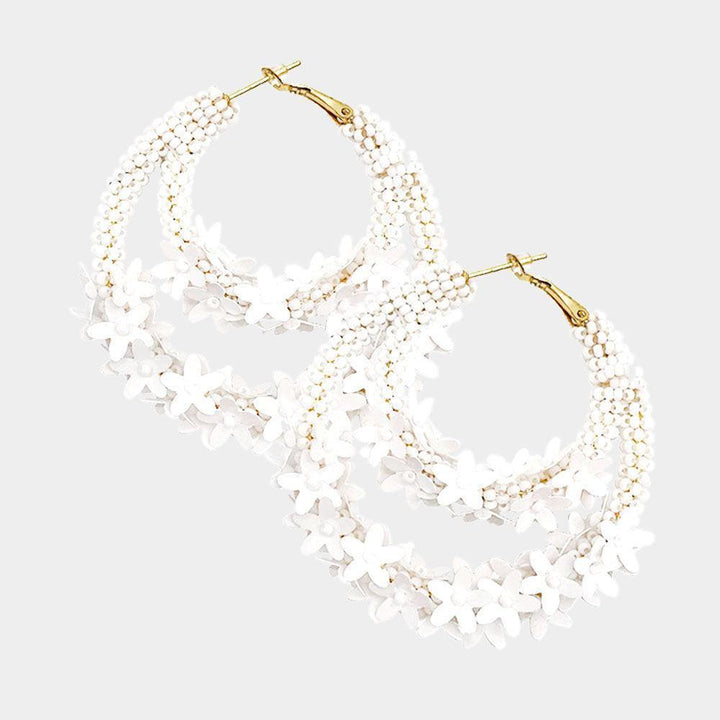 Floral Beaded Hoop Earrings - Très Chic