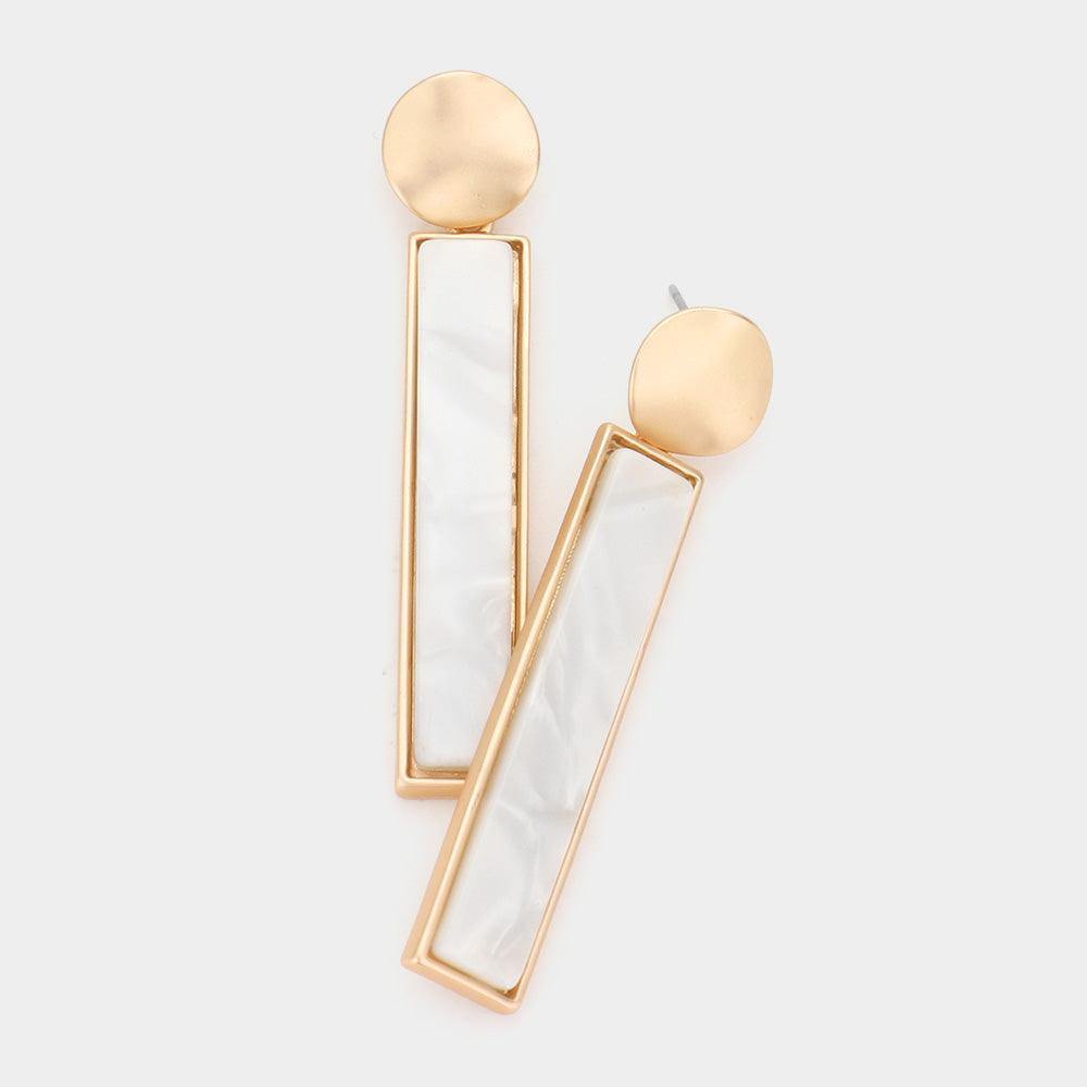 White Rectangular Dangle Earrings - Très Chic